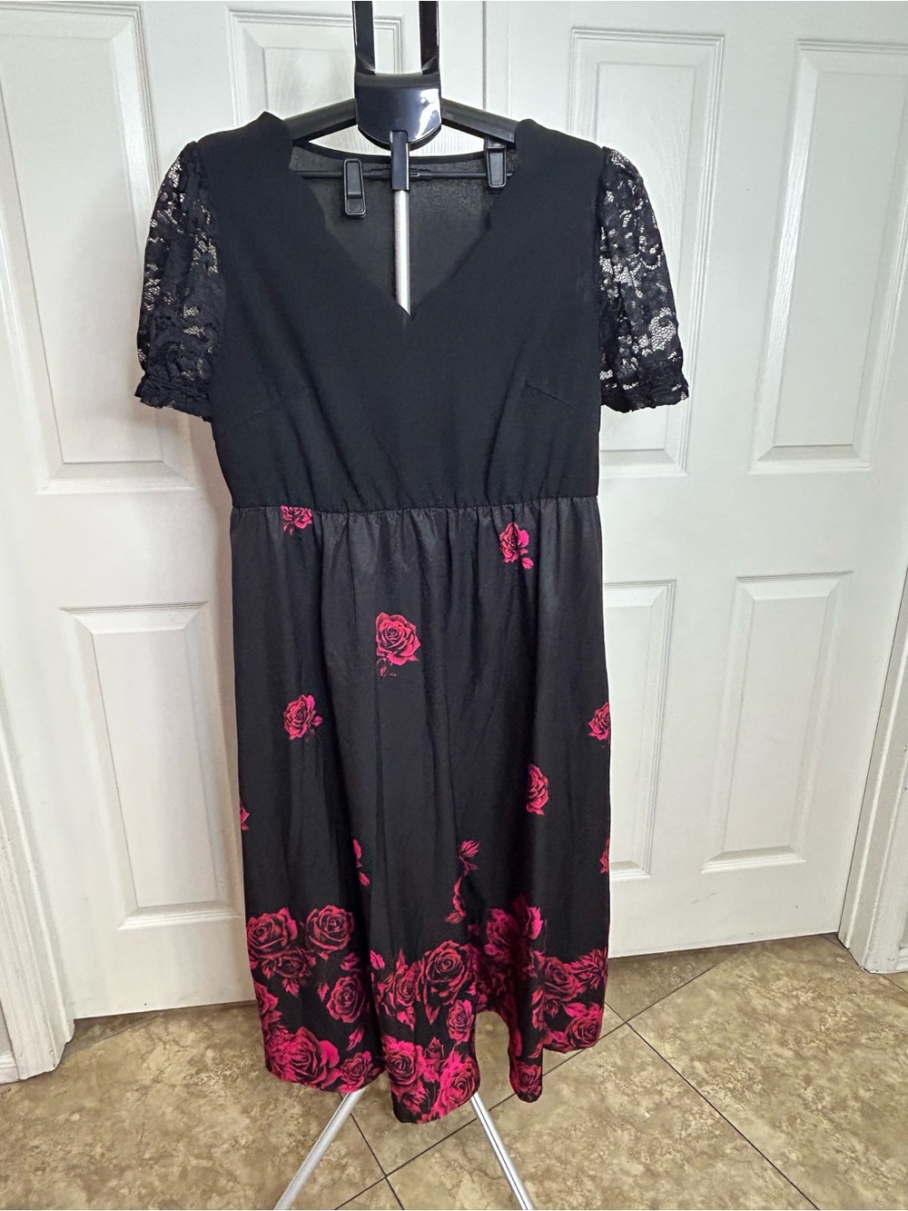 SHEIN Black Dress with Pink Rose Print 3X